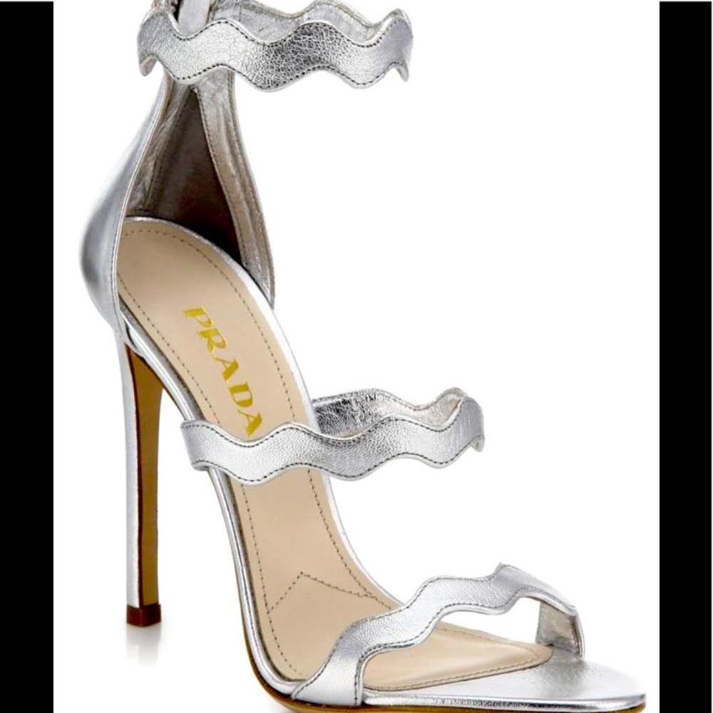 Authentic Pre-Owned Wavy Silver Sandals - Prada